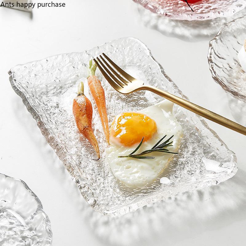 Irregular Crystal Glass Plate Salad Plates Fruit Dish Dim Sum Plate Sushi Plates Cake Pan Coaster Cup Saucer Dessert Bowl