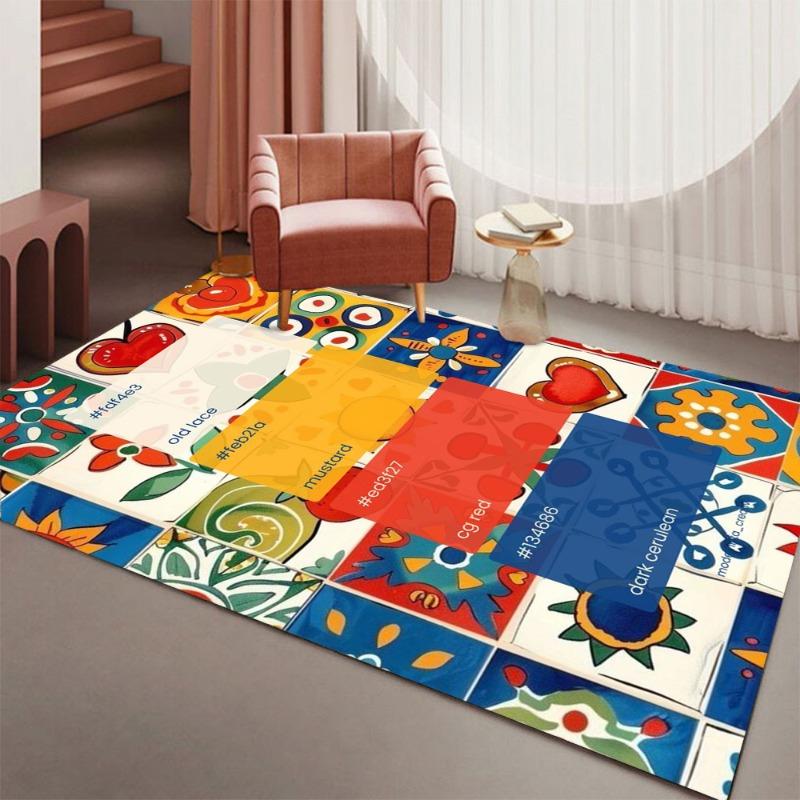 Grid Pattern Flower Leaf Carpet Living Room Sofa Chair Study Room Entrance Door Mat Anti Slip Washable Home Decoration Carpet