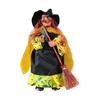 Halloween Witch Doll Decoration Spooky Witch Statue with Broomstick for Home Living Room Fireplace Mantel End Table Desktop Decor
