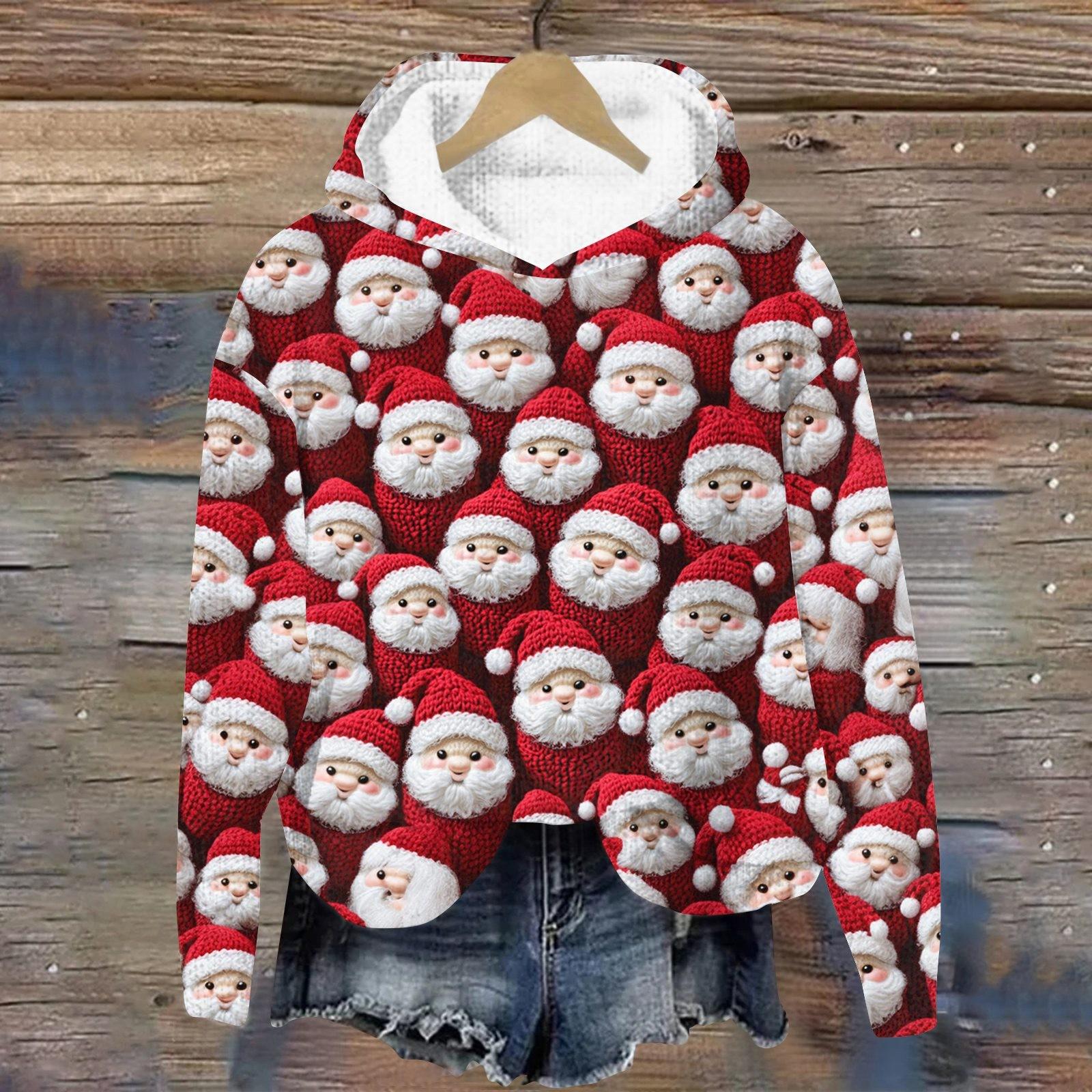 

Женская мода повседневная вязанная кофта с длинным рукавом и рождественским принтом XL