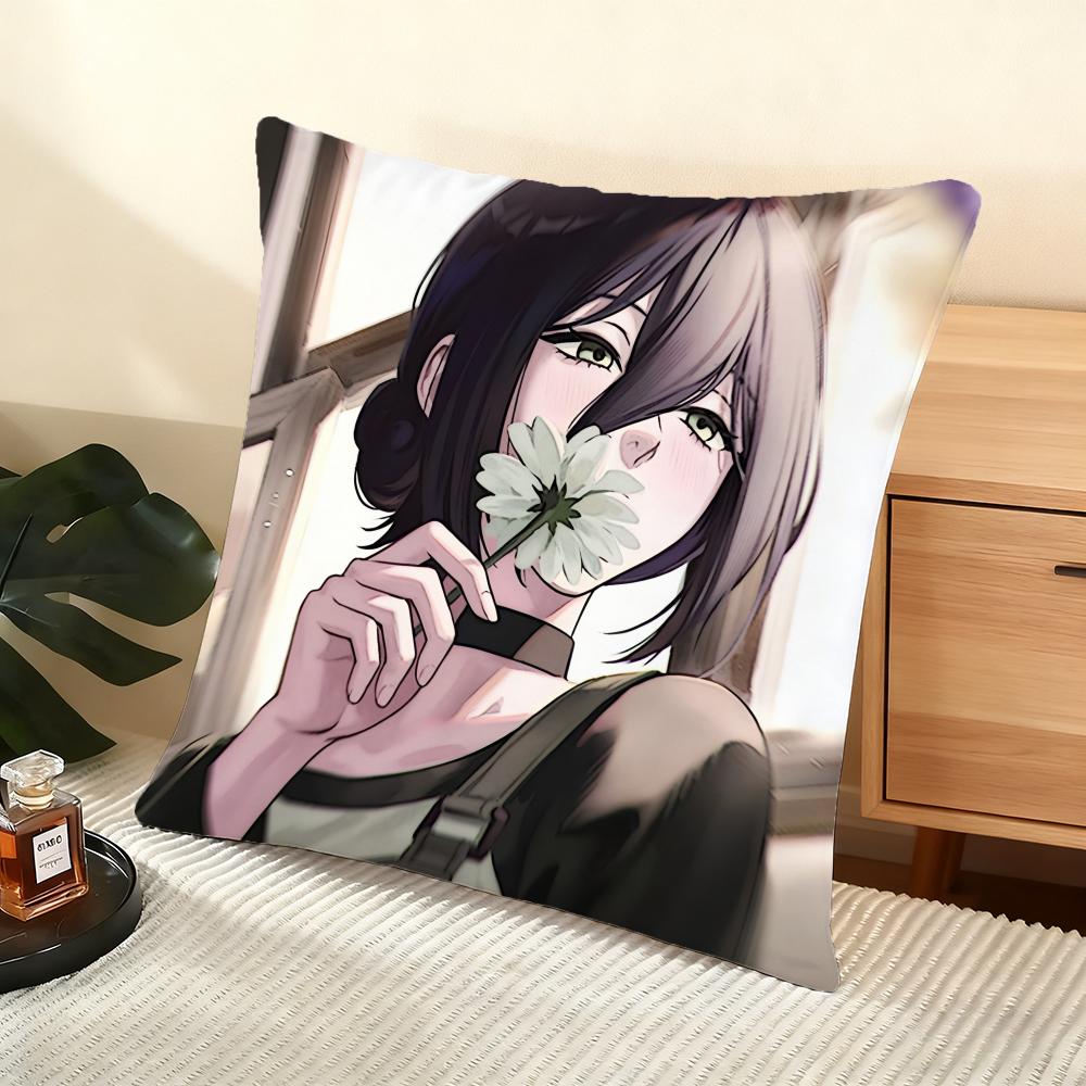 Anime C-Chainsaw Man Cushion Cover Soft Short Plush Pillow Cover Smooth Cozy Texture Aesthetic Cushion Case Home Decor