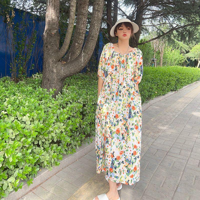 

Летнее платье Женское Новое поступление Хлопок Шелк Хлопок Цветочный Облегающее талию Стройнящее Расширяющаяся юбка Пляжная юбка Верхняя одежда Длинная юбка Beige Free size recommendation 45.00 kg-80.00 kg