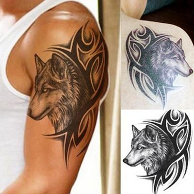 3D Temporary Tattoo Waterproof Sticker Beautiful Black Big Wolf Face Popular New Designs Size - 21x15cm (820)
