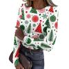 Women's Casual Christmas Print Long Sleeve Ribbed Neck Top