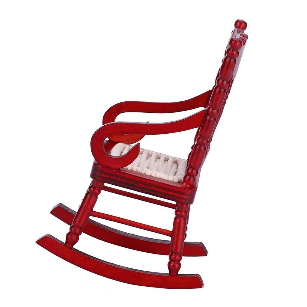 1:12 Miniature Furniture Wooden Rocking Chair for Dolls House Decor Toys (White)