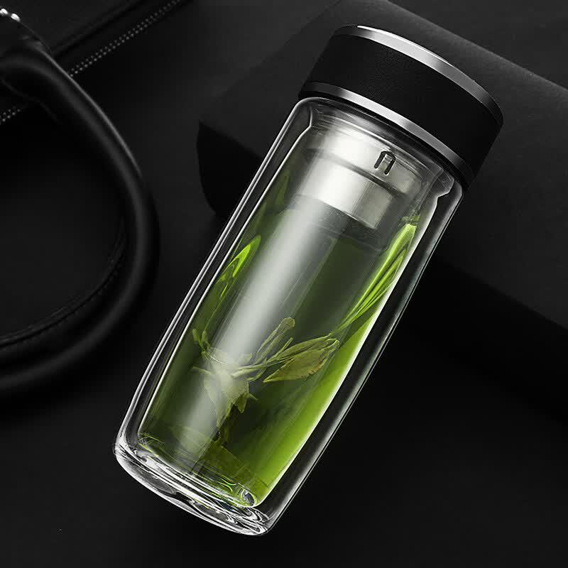 Shuiyibei Thickened Double-Layer Borosilicate Glass Tea Cup with Lid - 350ml