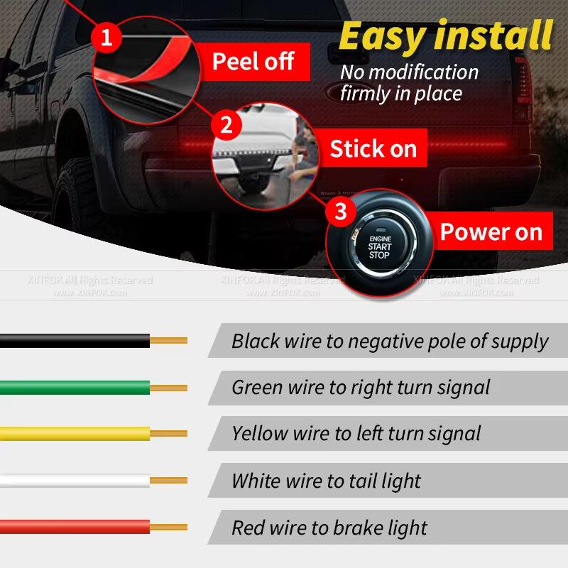 Car Tailgate LED Light Bar, 528 LEDs Fishbone Arrow Strobe, Third Brake Stop Reverse Running Light, Waterproof No Drill Strip for Pickup SUV Jeep