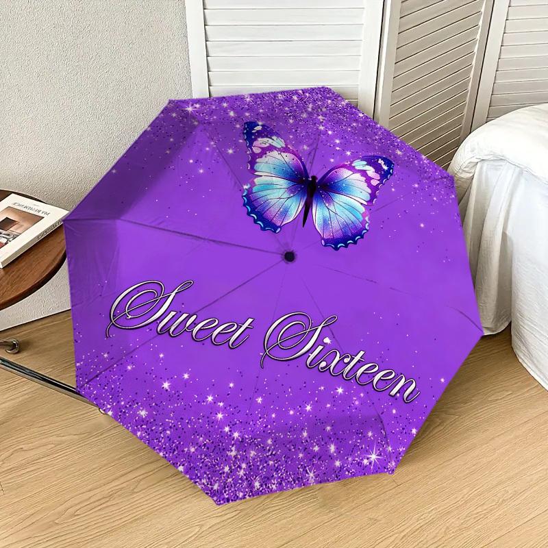 1pc Butterfly Automatic Folding Umbrella, Heavy Duty 8 Rib Iron Frame,  Suitable for Travel, Daily Use, Birthday, Decor Gift m0104098