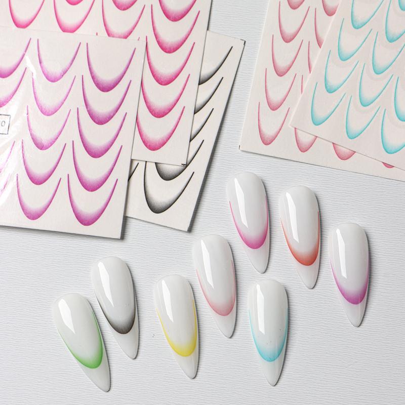 8pcs Gradient French Nail Art Stickers Ink Blooming Wave Line Water Transfer Sliders Decals DIY Ombre Manicure Decorations