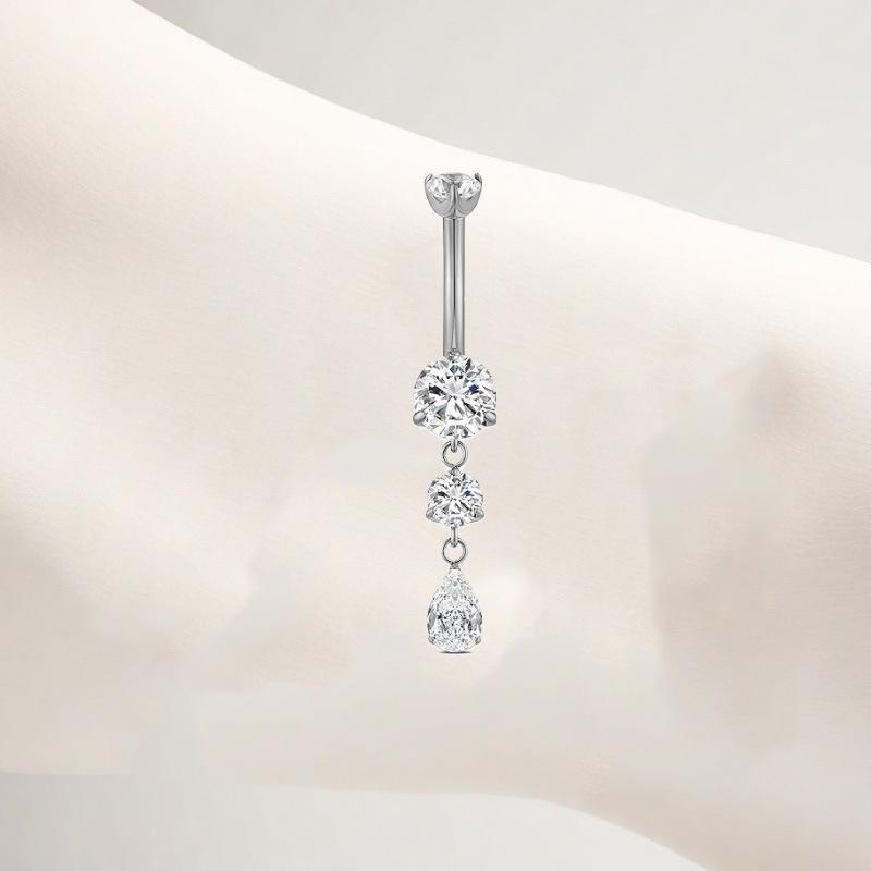 Gaibei Stylish Titanium Zircon Water Drop Navel Ring