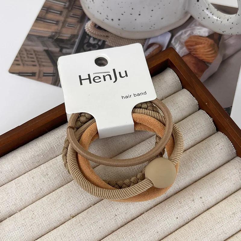 Woman Girls Colorful Bead High Elastic Hair Bands Set Sweet Ponytail Holder Scrunchie Rubber Bands Fashion Hair Accessories Set