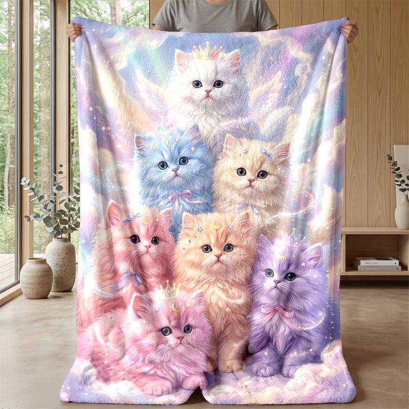 Fantasy Cats and Castles Theme Blanket Lightweight Warm Flannel Blanket Decorative Throw Blanket for Home Decoration