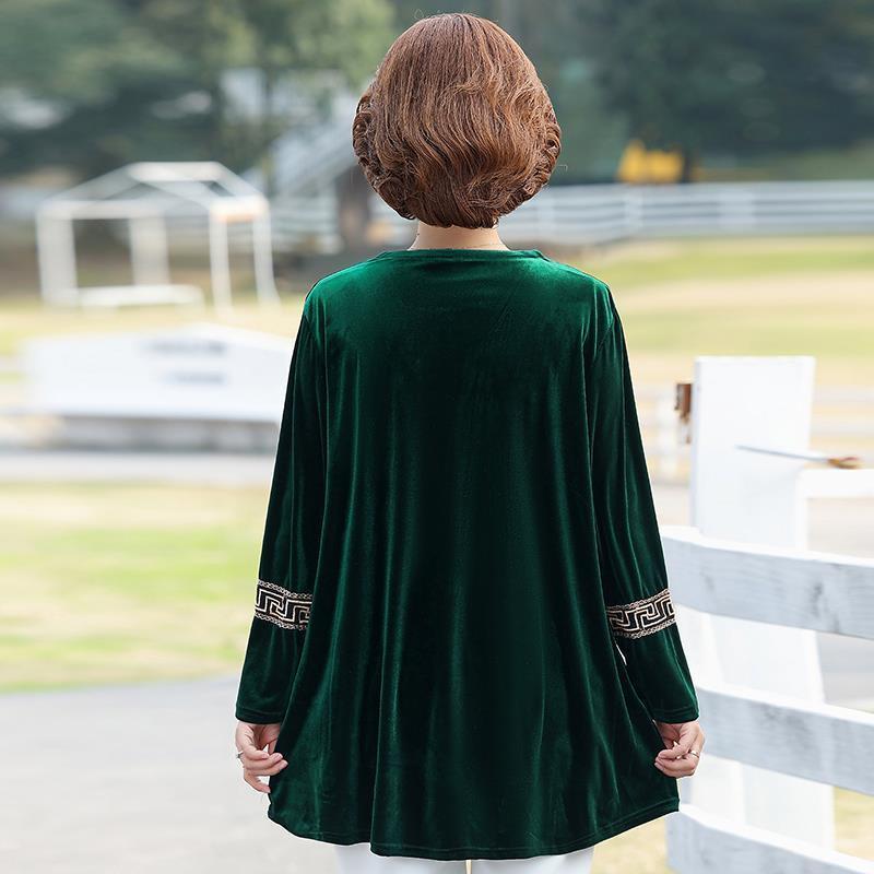 Women's Plus Size Blouse Loose V-Neck Velvet Blouse Spring Autumn Long Sleeve Velvet Pullover Top
