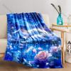 1PC Koi Circling Swirl Golden Lotus Print Blanket Flannel Material Soft Warm for All Seasons Home Outdoor Camping Picnics RV