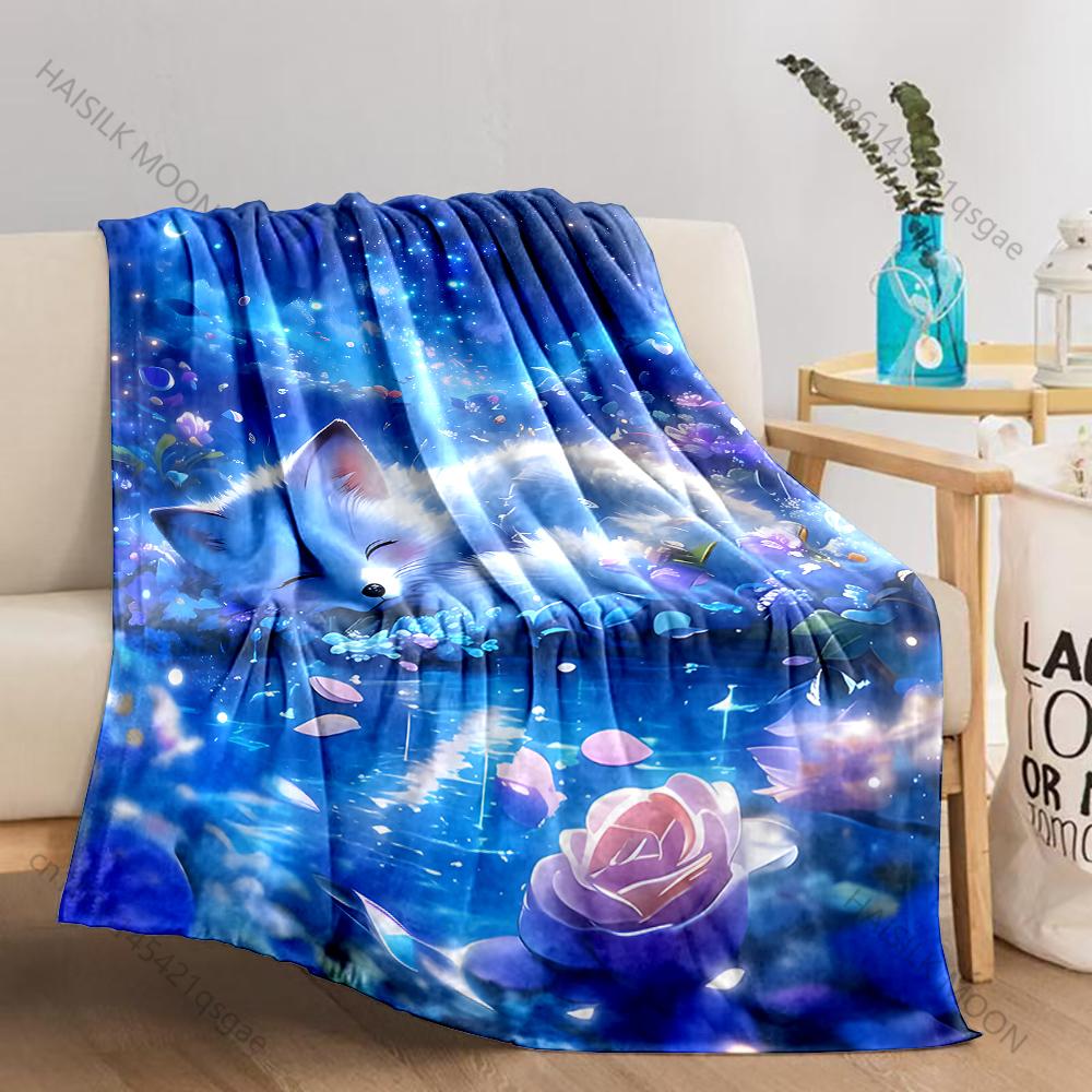 1PC Koi Circling Swirl Golden Lotus Print Blanket Flannel Material Soft Warm for All Seasons Home Outdoor Camping Picnics RV