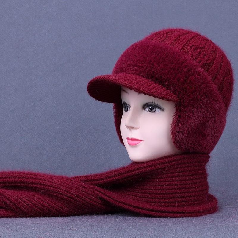 

Женский комплект из норковой велюровой шапки и шарфа с защитой ушей - Зимняя вязаная шапка-утка