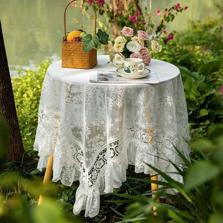French Retro Lace Tablecloth Round Rectangular Dining Table Coffee Table Tablecloth Pastoral Romantic Literary Cover