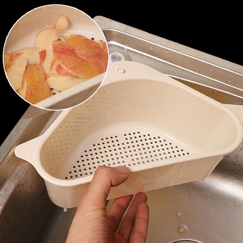 Kitchen Sink Filter Basket Corner Drain Storage Tool Basket Suction Cup Sink Filter Rack Fruit Vegetable Drainer Sponge Rack