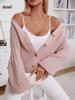 Women Casual Soft Cable Knit Long Sleeve Open Front Solid Button Sweaters Cardigans Lightweight Winter Fall Outwear