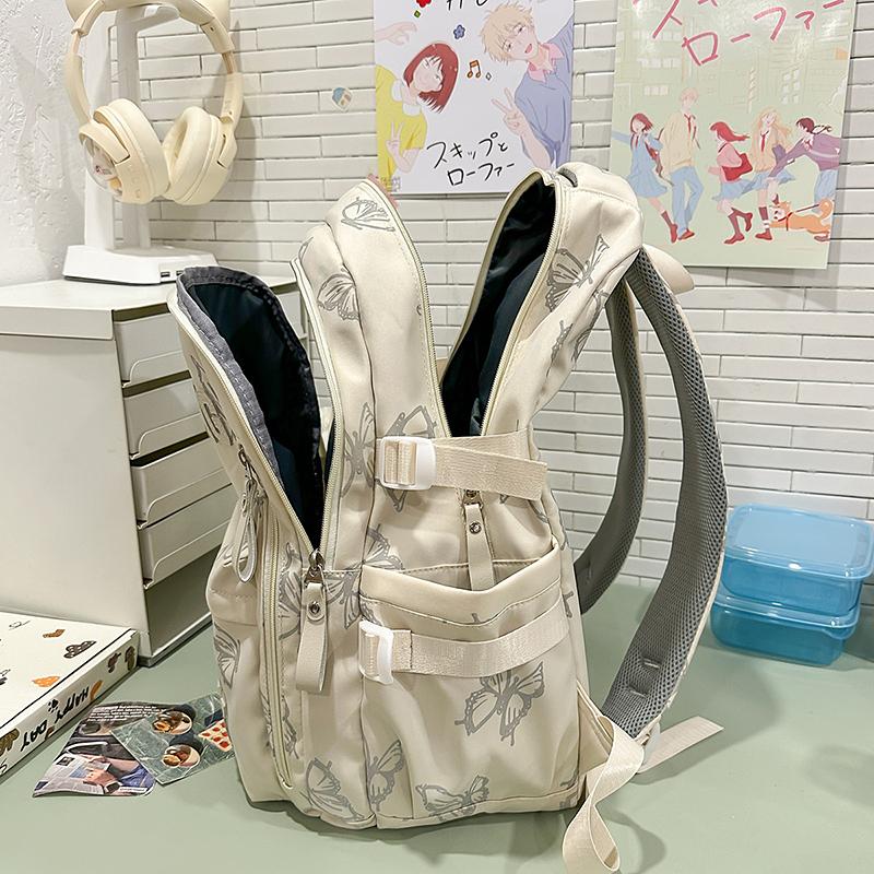 Fashionable Butterfly Printed Backpack Large Capacity Nylon Backpack Student Backpack with Multiple Pockets Suitable for Daily and Student Use
