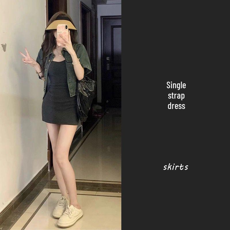 

Женский летний джинсовый жакет и платье-комбинация, комплект из двух предметов XL (130-145 Jin)