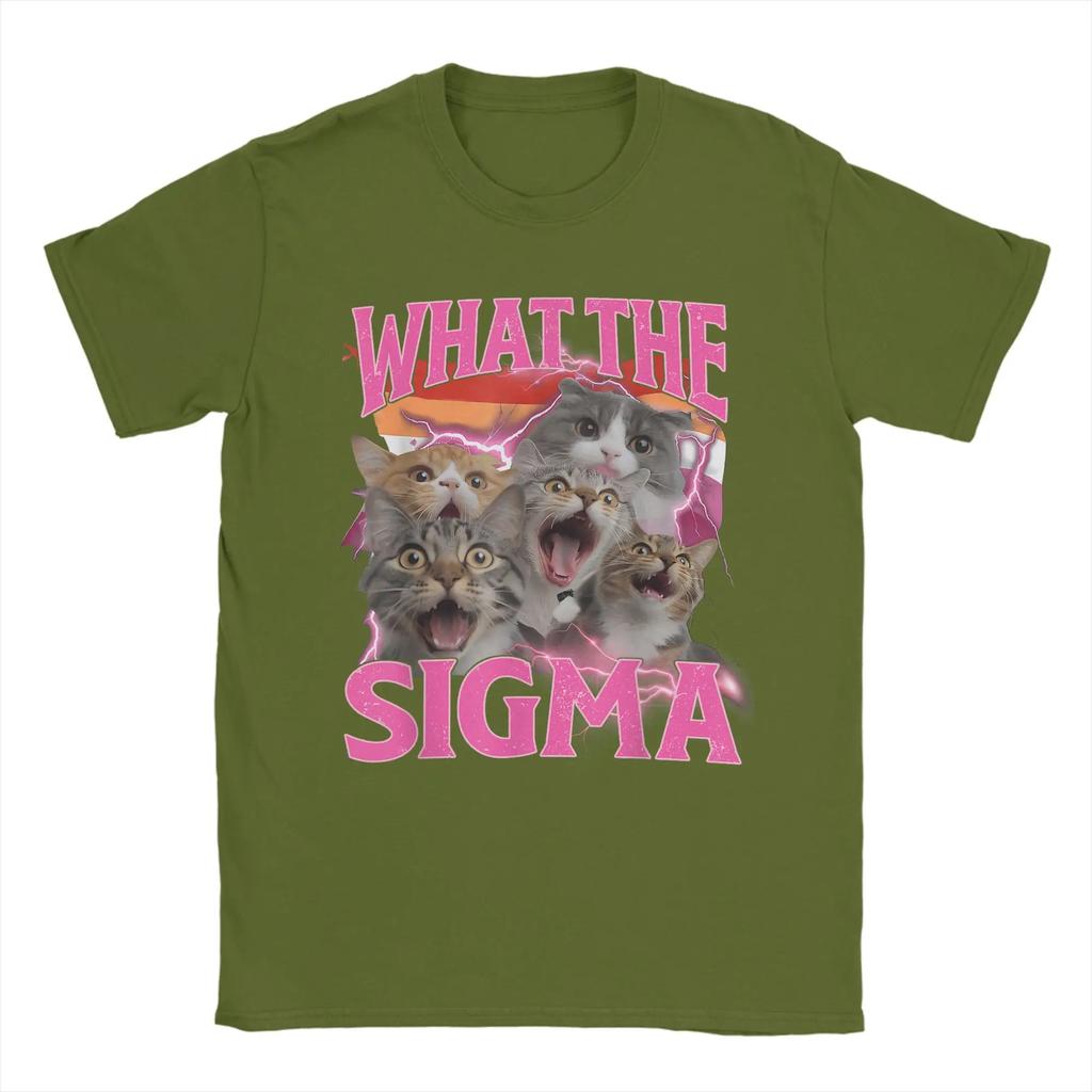 Was Sigma Cat Meme Baumwoll-T-Shirt für Herren Sommer Ästhetische T-Shirts O-Ausschnitt Harajuku Tees Übergröße Kleidung