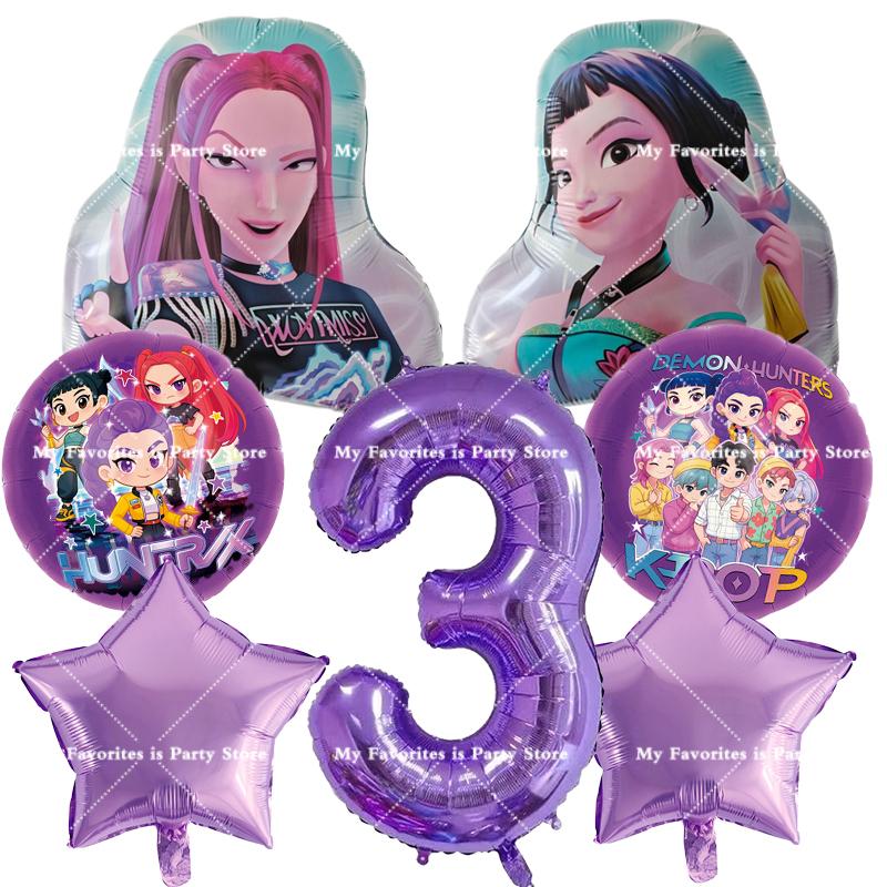 Kpop Demon Hunters Birthday Balloons Set Number Balloon Suit Foil Ballon Cartoon Birthday Party Supplies Decor Baby Shower Gift