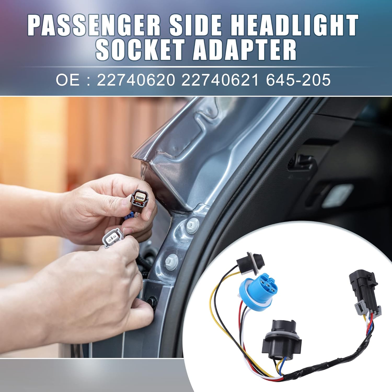 Passenger Side Headlight Headlamp Wiring Harness Socket Adapter 22740620 22740621 645-205 for Chevy Cobalt 2005-2009