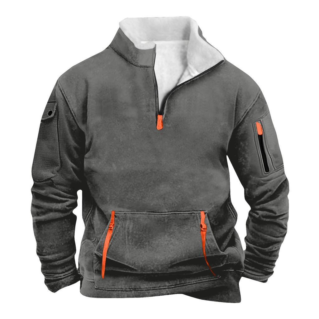 Men's Zipper Pocket Half Zipper Sweatshirt Men's Sports Large Size Casual Sweatshirt