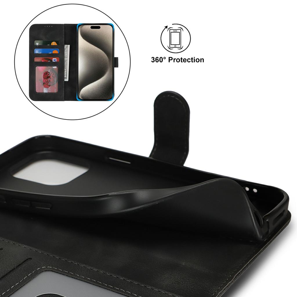 Für iPhone 15 Pro Max Brieftasche Hülle Doppelt gefalteter Rand Hautgefühl PU Leder Klapphandyhülle