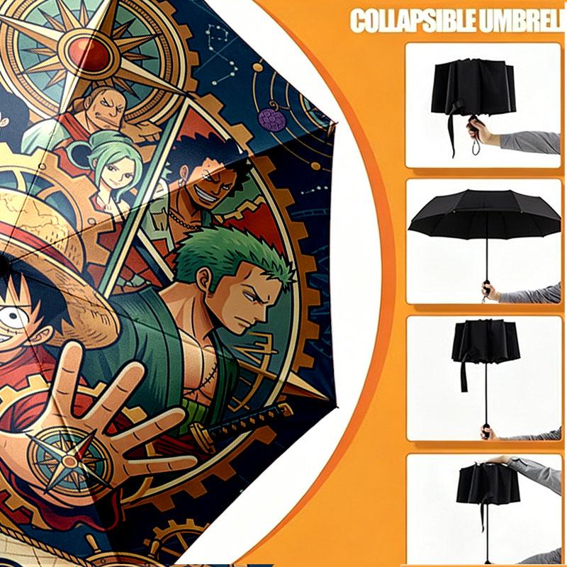 Custom Name Personalized ONE PIECE Print Umbrella, Auto Open Close, 8‑Rib Sturdy Frame, Commute Camping Hiking Use, Birthday Gift