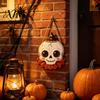 Retro Holiday Yard Accents Halloween Wooden Hanging Pendant with Lanyard, Ghost/Pumpkin/Skull/Black Cat Black Wall Art Decorations for Front