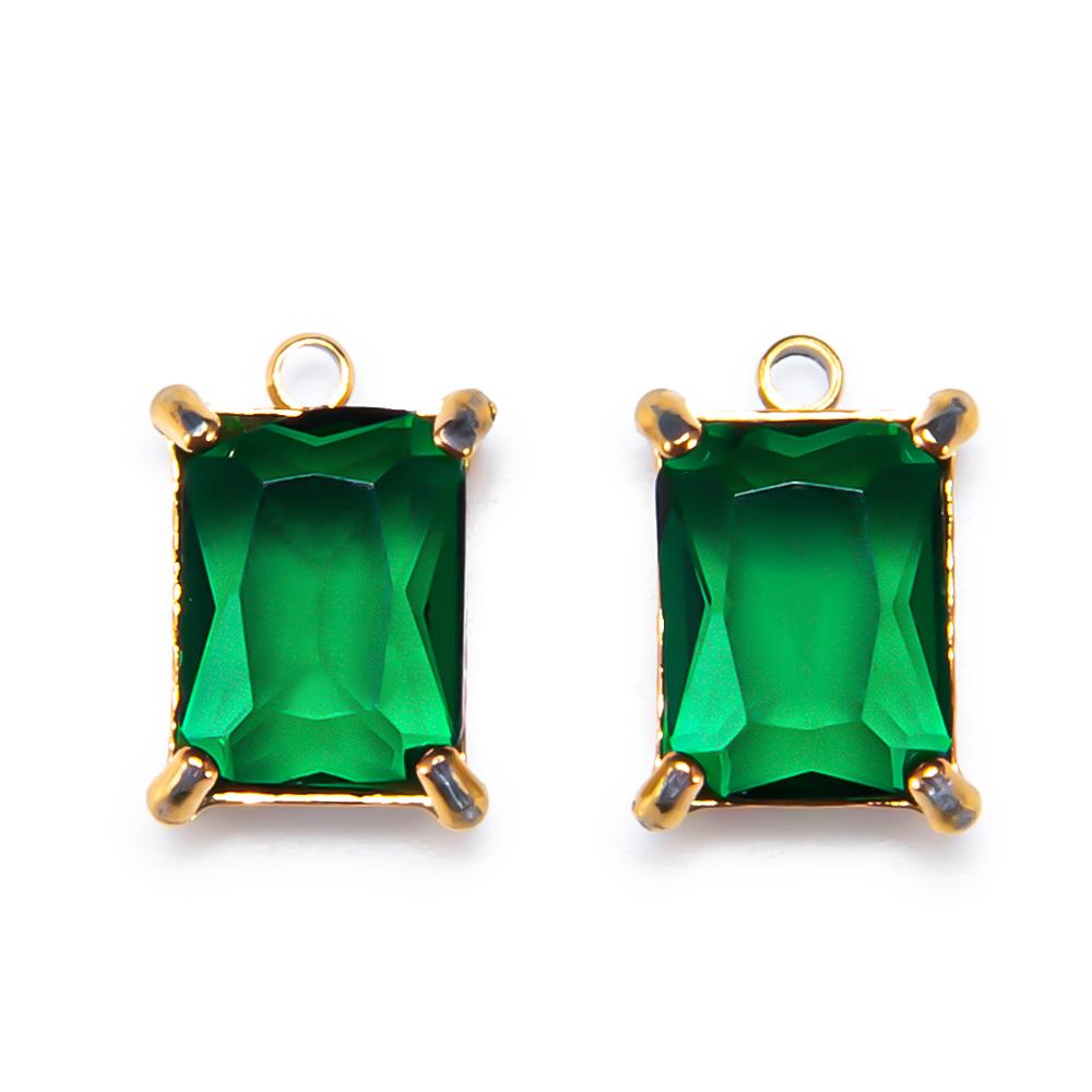 10pcs 5pcs Gold Color Stainless Steel Zircon Pendants Green Transparent Crystal Charms Beads for Necklace Jewelry Making DIY