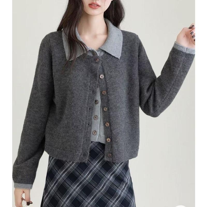 

Женский вязаный кардиган в стиле колледж из двух частей, осенне-зимний, с темпераментом, омолаживающий, в стиле ретро, универсальная куртка-свитер для женщин One size