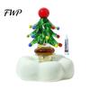 Car Dashboard Ornament Glass Christmas Tree Figurine with Rotating Ceramic Base, Handmade Glazed Unique Holiday Keepsake for Desk Decor And