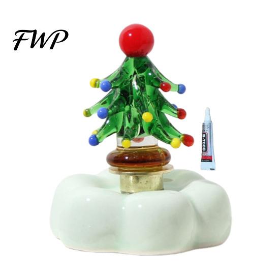 Car Dashboard Ornament Glass Christmas Tree Figurine with Rotating Ceramic Base, Handmade Glazed Unique Holiday Keepsake for Desk Decor And