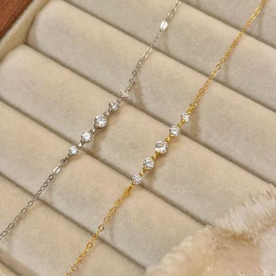 18K Goldplattiertes 925er Sterling Silber Japanischer Stil Armband mit Pavé-Diamanten und Zirkonia für Damen
