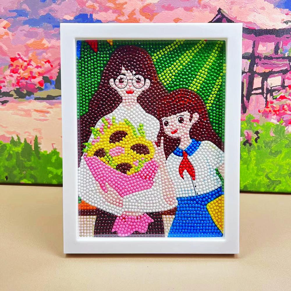 Cartoon Diamond Painting Children's Handmade Diy Diamond Stickers Bedroom Living Room Decorative Painting Masonry Painting with Photo Frame.