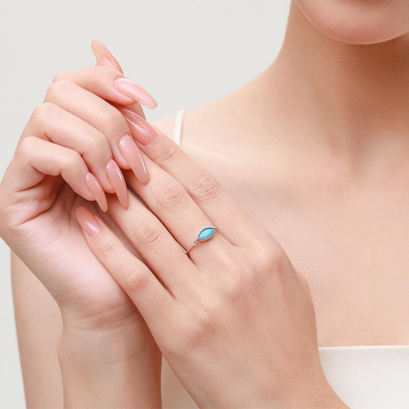 Tancise Classic 925 Sterling Silver Turquoise Ring Ladies Jewelry Wedding Promise Party Gift