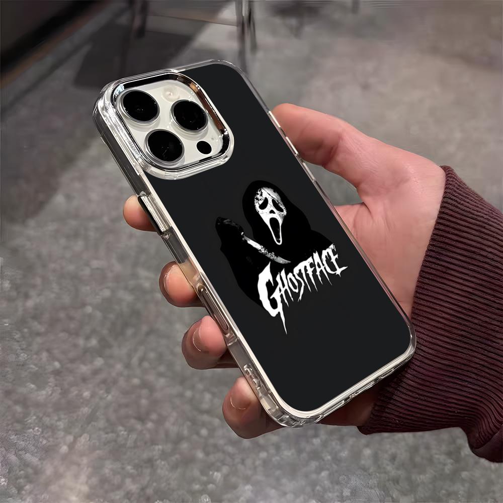Ghost Face Scream Halloween Phone Case For IPhone 17 Air 16 E 15 14 13 12 11 Plus Pro Max Electroplated Transparent Soft Shell