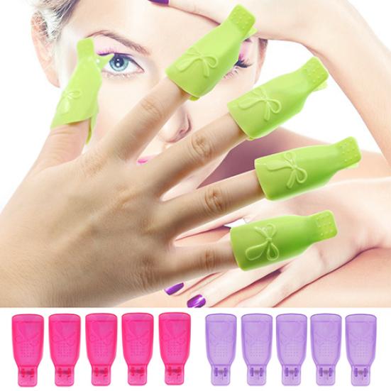 10x Bowknot Plastic Nail Art Soak Off Clip Cap UV Gel Polish Remover Wrap Tool