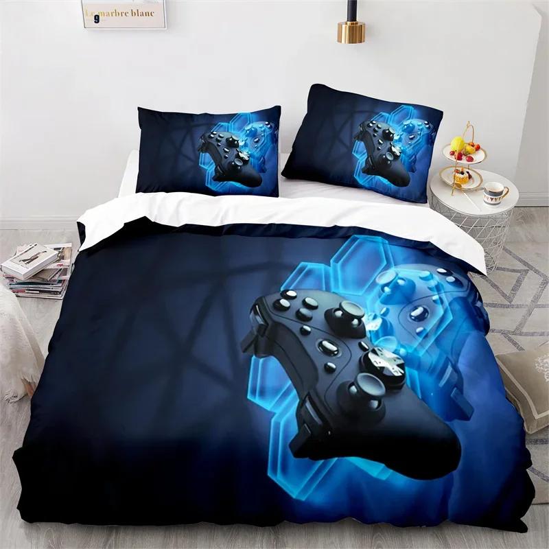 Gaming Full Queen Duvet Cover Polyester Gamepad Bedding Set Video Game Controller Comforter Cover For Boys Teen Game Room Decor