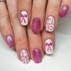 24 Pcs Sweet Bows False Nail Heart Artificial Nail Glittering Full Cover Stick On Nail Medium Square Press On Nail
