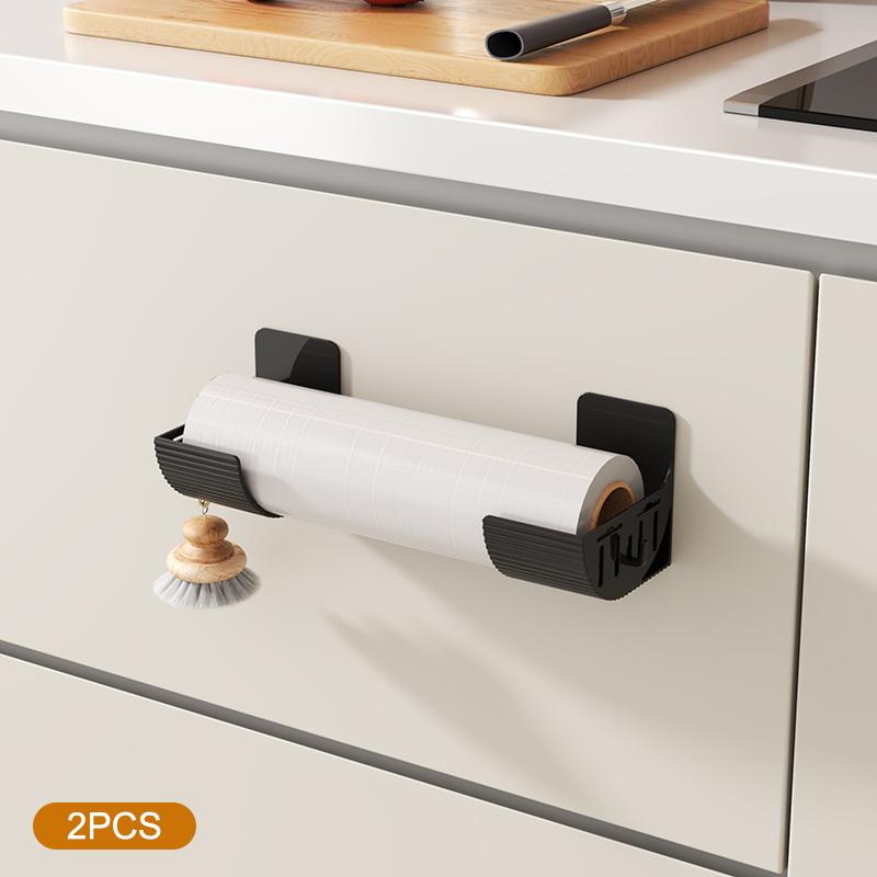 

2Pcs No-Drill Kitchen Storage Rack Set - Multi-Functional,Fresh Film & Garbage Bag Organizer For Cabinets And Refrigerator Sides