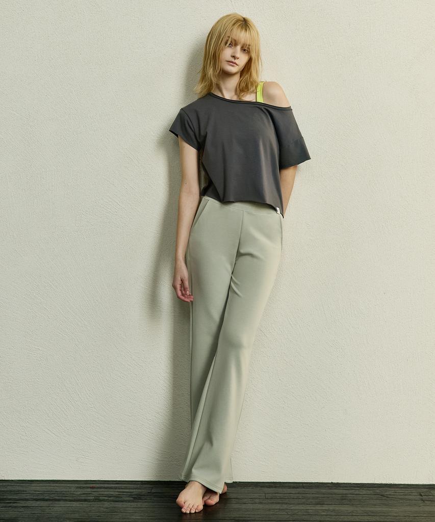 Debiweeo Semi Bootcut Elastic Waist Pants Devi-B0070-Matcha Green