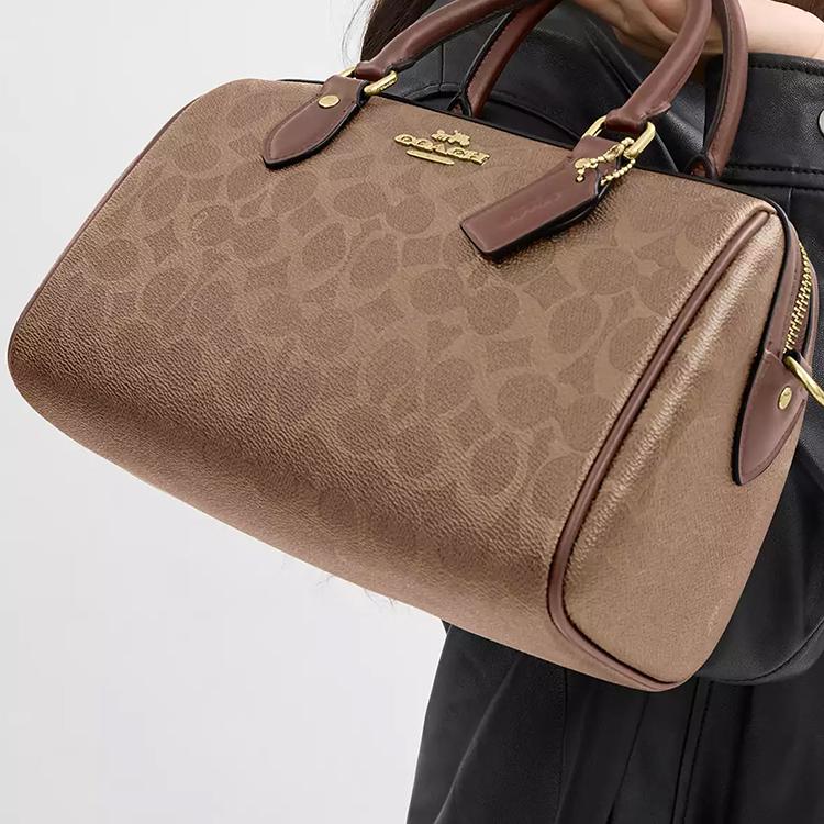 Coach Rowan 25 Sticker Print Zipper Closure Coated Canvas Shoulder Crossbody Tote Bag Medium Women bags Brown Tan CV961-IMXHE