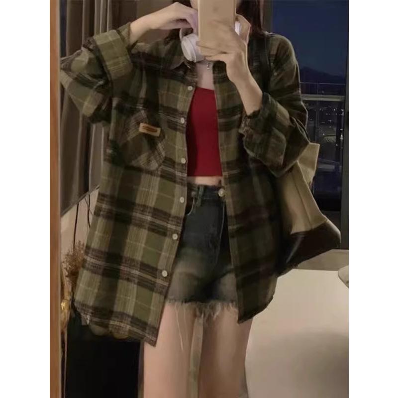 

2025 Retro Plaid Women s Long Sleeve Cardigan Shirt 3XL