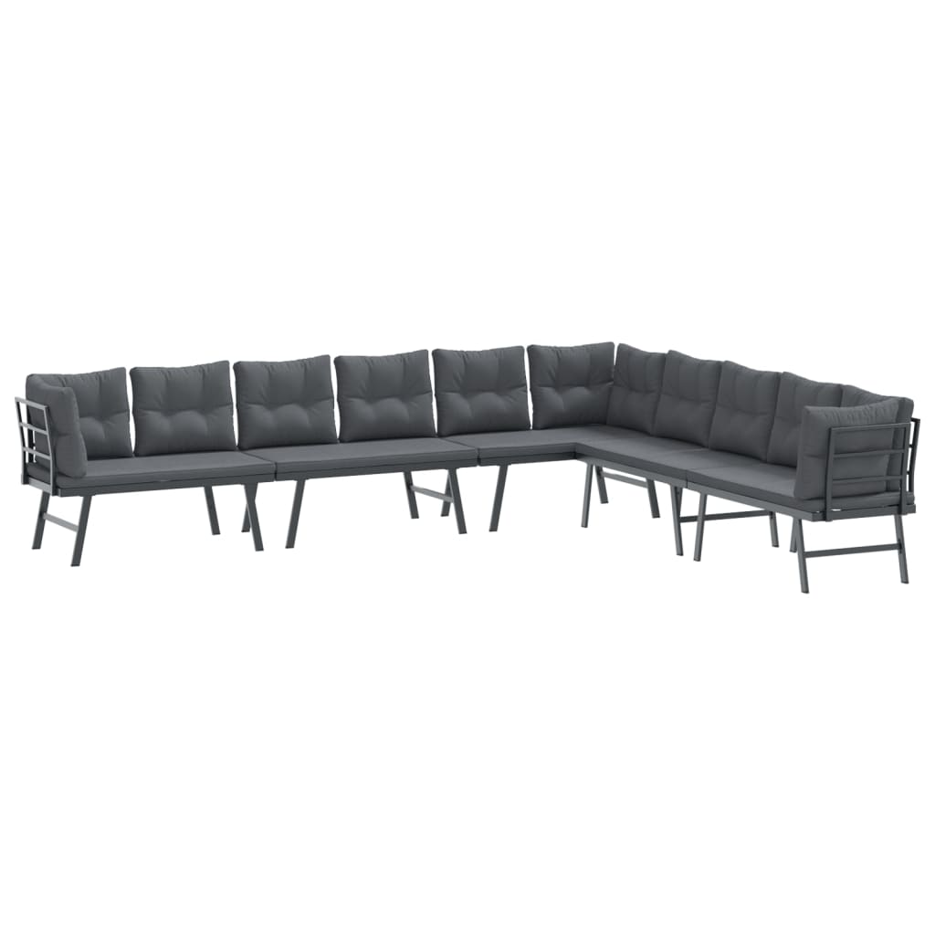 Garden Benches Set of 4 with Cushions Black Powder Coated Steel