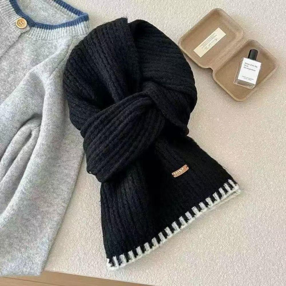 Thermal Women Knit Yarn Scarf Knitted Fall Winter Scarf Versatile Cold Proof Neck Wrap Women