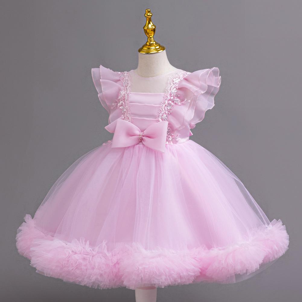 Children's Mesh Gowns Pom Pom Princess Dresses Medium and Large Children's Dresses Dresses Girls' Weekend Costumes  Girl's Favourite Dress